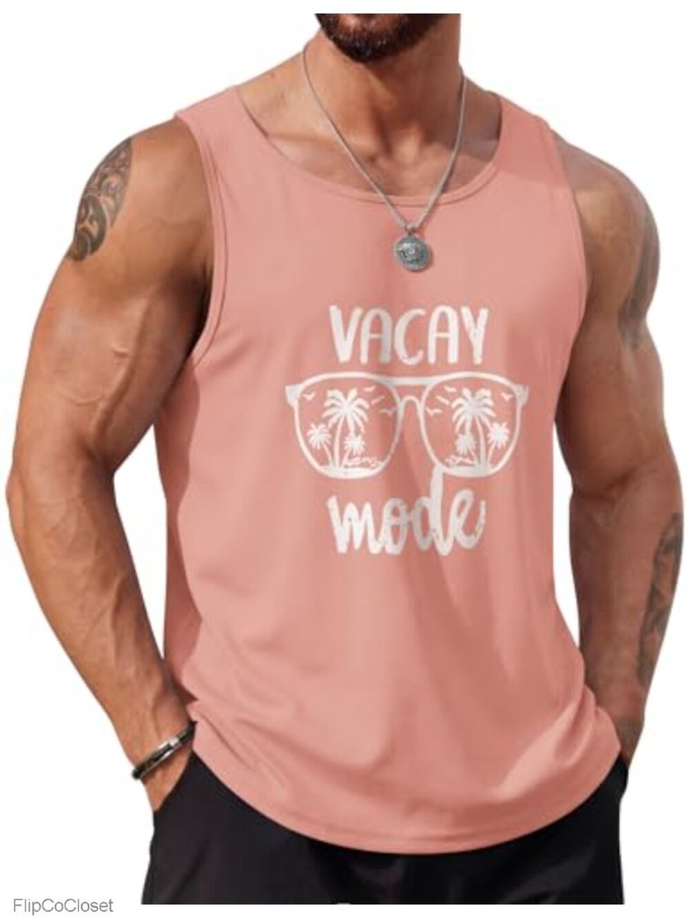 Men's Cotton Sleeveless Tank Top Regular Fit Palm Tree Graphic Summer Beach